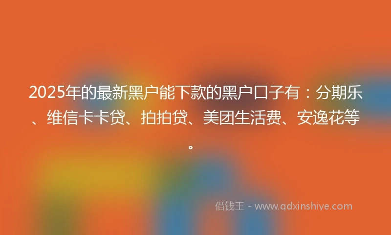 2025年的最新黑户能下款的黑户口子有：分期乐、维信卡卡贷、拍拍贷、美团生活费、安逸花等。
