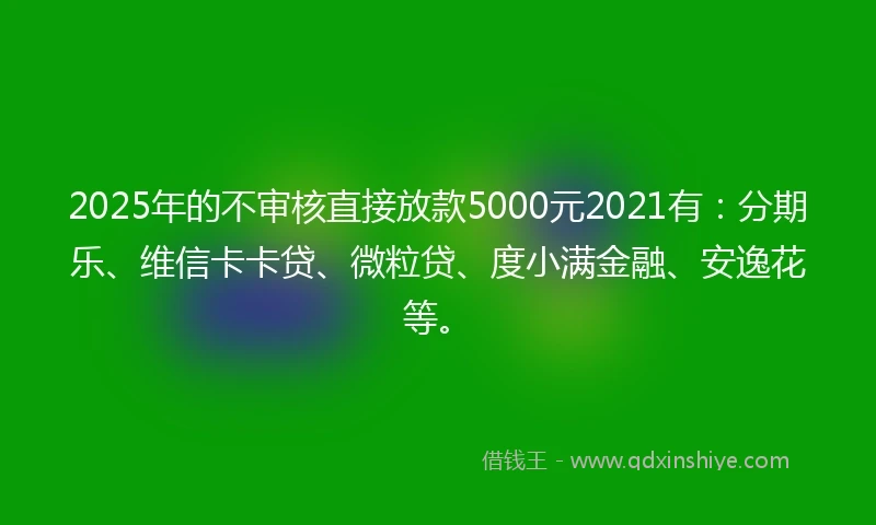 2025年的不审核直接放款5000元2021有：分期乐、维信卡卡贷、微粒贷、度小满金融、安逸花等。