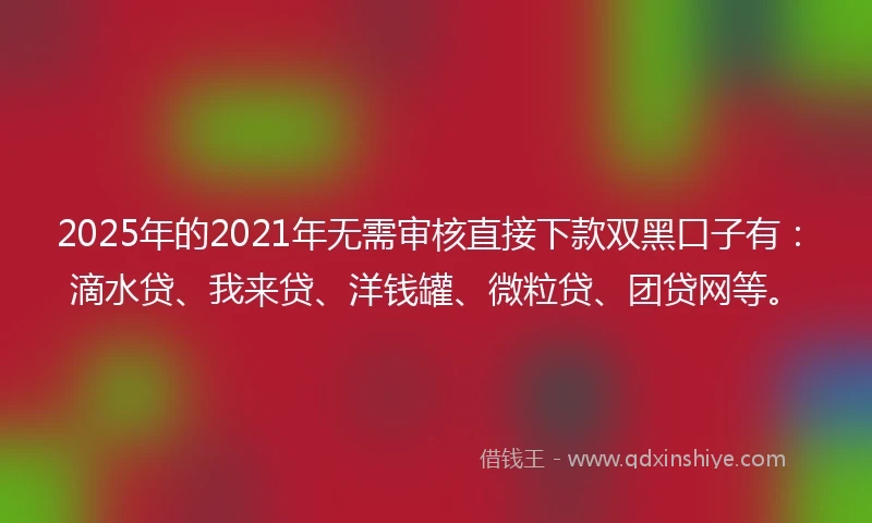 2025年的2021年无需审核直接下款双黑口子有：滴水贷、我来贷、洋钱罐、微粒贷、团贷网等。