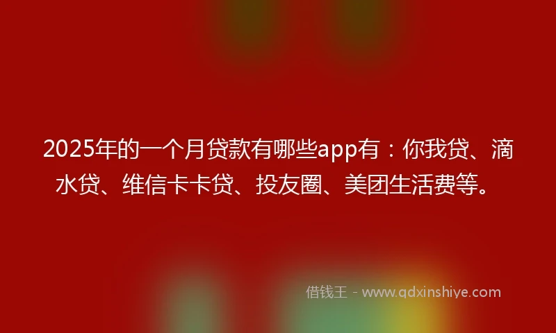 2025年的一个月贷款有哪些app有：你我贷、滴水贷、维信卡卡贷、投友圈、美团生活费等。