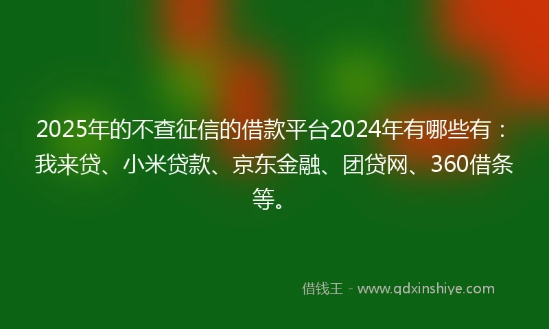 2025年的不查征信的借款平台2024年有哪些有：我来贷、小米贷款、京东金融、团贷网、360借条等。