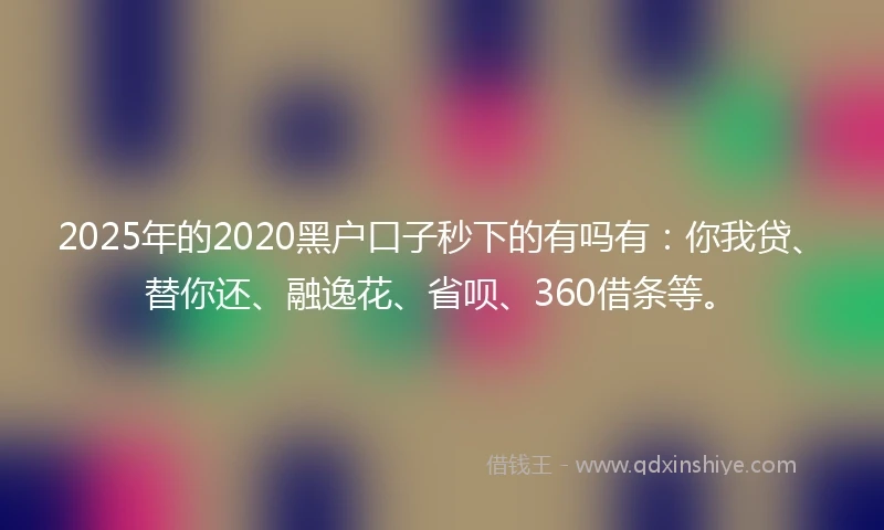 2025年的2020黑户口子秒下的有吗有：你我贷、替你还、融逸花、省呗、360借条等。