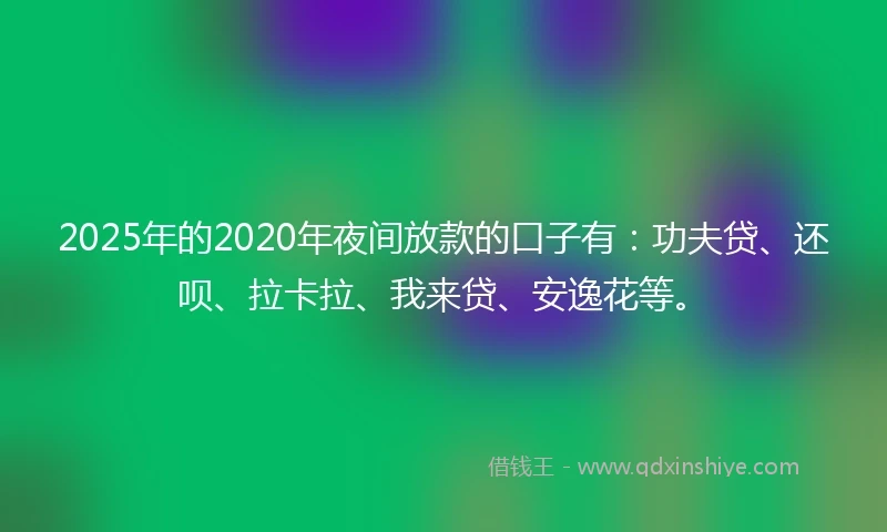 2025年的2020年夜间放款的口子有：功夫贷、还呗、拉卡拉、我来贷、安逸花等。
