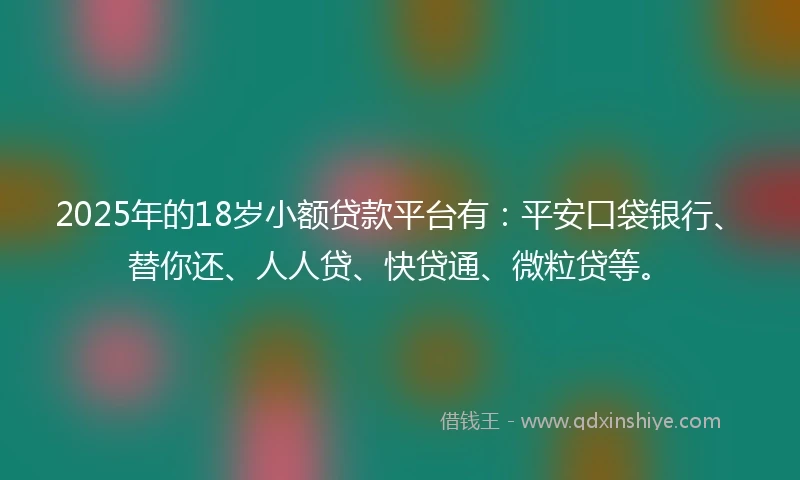 2025年的18岁小额贷款平台有：平安口袋银行、替你还、人人贷、快贷通、微粒贷等。
