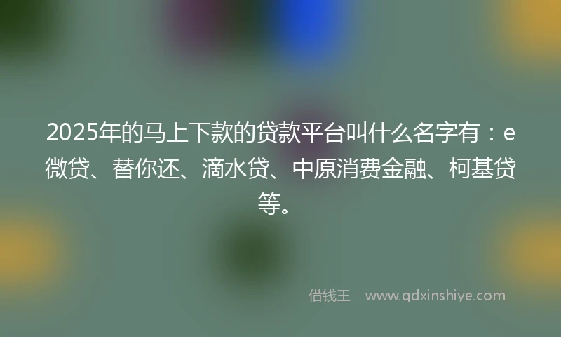 2025年的马上下款的贷款平台叫什么名字有：e微贷、替你还、滴水贷、中原消费金融、柯基贷等。