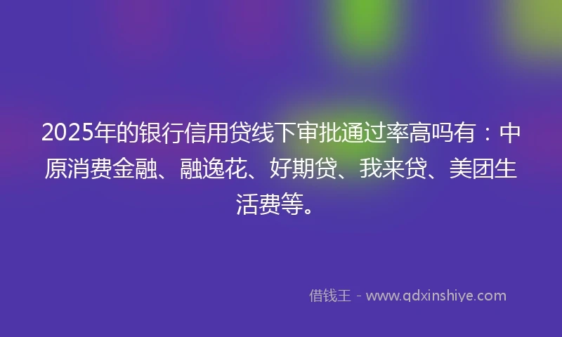 2025年的银行信用贷线下审批通过率高吗有：中原消费金融、融逸花、好期贷、我来贷、美团生活费等。