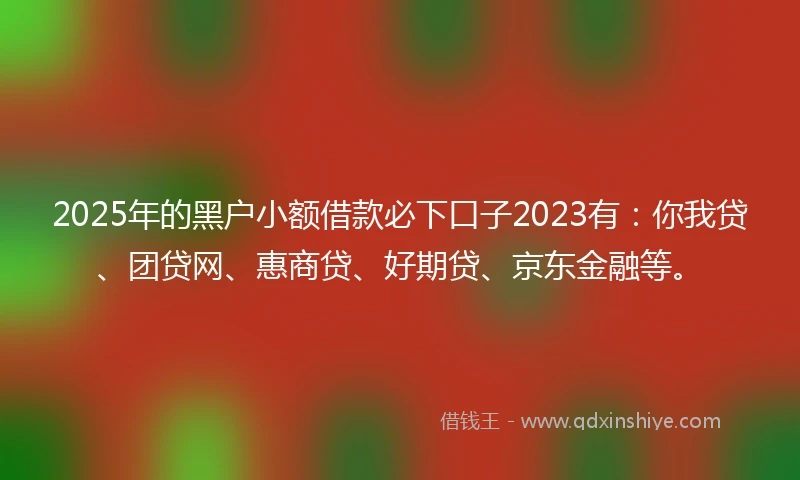 2025年的黑户小额借款必下口子2023有：你我贷、团贷网、惠商贷、好期贷、京东金融等。