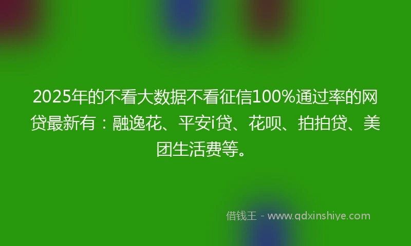 2025年的不看大数据不看征信100%通过率的网贷最新有：融逸花、平安i贷、花呗、拍拍贷、美团生活费等。