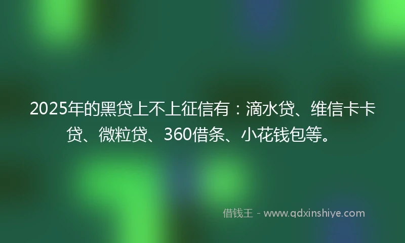 2025年的黑贷上不上征信有：滴水贷、维信卡卡贷、微粒贷、360借条、小花钱包等。