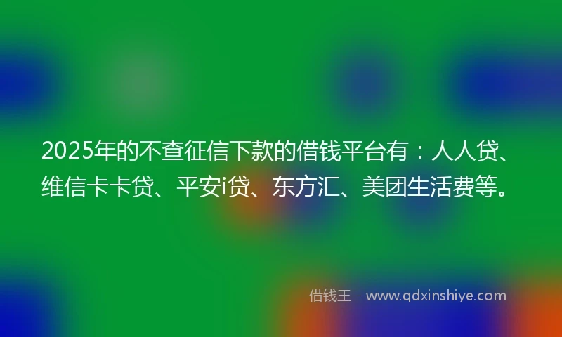 2025年的不查征信下款的借钱平台有：人人贷、维信卡卡贷、平安i贷、东方汇、美团生活费等。
