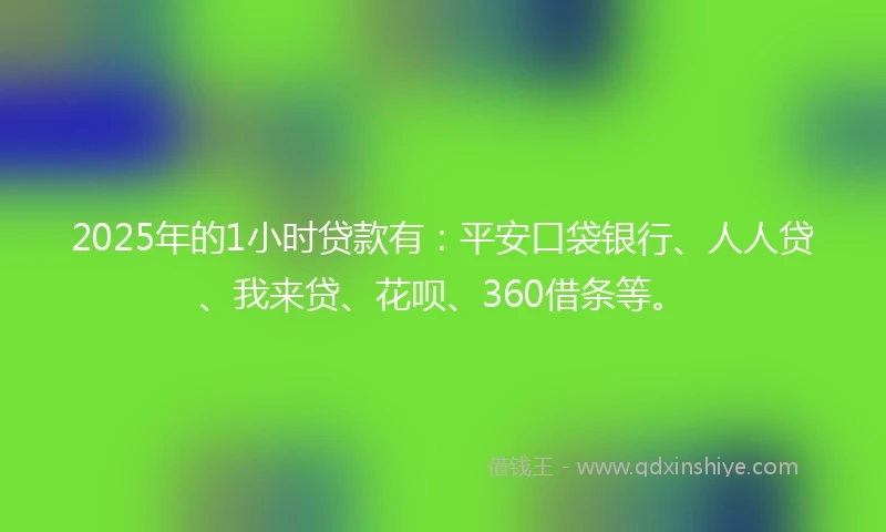 2025年的1小时贷款有：平安口袋银行、人人贷、我来贷、花呗、360借条等。