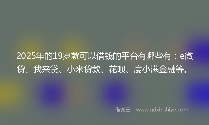 2025年的19岁就可以借钱的平台有哪些有：e微贷、我来贷、小米贷款、花呗、度小满金融等。
