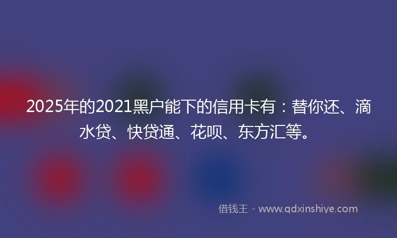 2025年的2021黑户能下的信用卡有：替你还、滴水贷、快贷通、花呗、东方汇等。