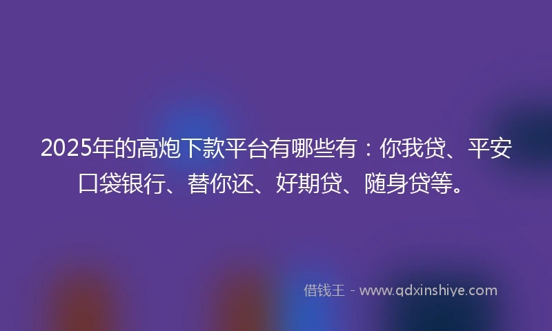 2025年的高炮下款平台有哪些有：你我贷、平安口袋银行、替你还、好期贷、随身贷等。