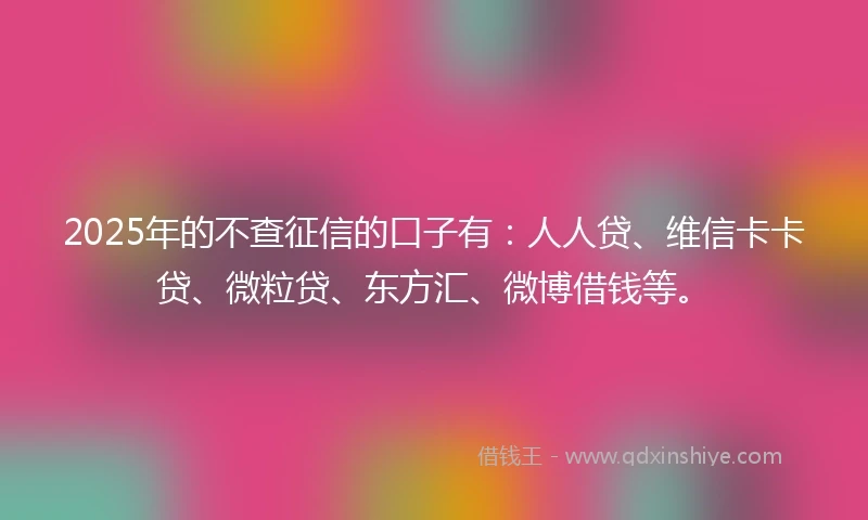2025年的不查征信的口子有：人人贷、维信卡卡贷、微粒贷、东方汇、微博借钱等。