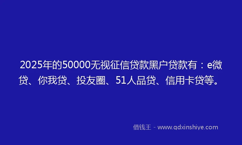2025年的50000无视征信贷款黑户贷款有：e微贷、你我贷、投友圈、51人品贷、信用卡贷等。