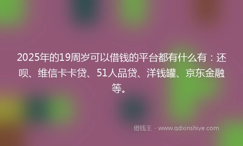 2025年的19周岁可以借钱的平台都有什么有：还呗、维信卡卡贷、51人品贷、洋钱罐、京东金融等。
