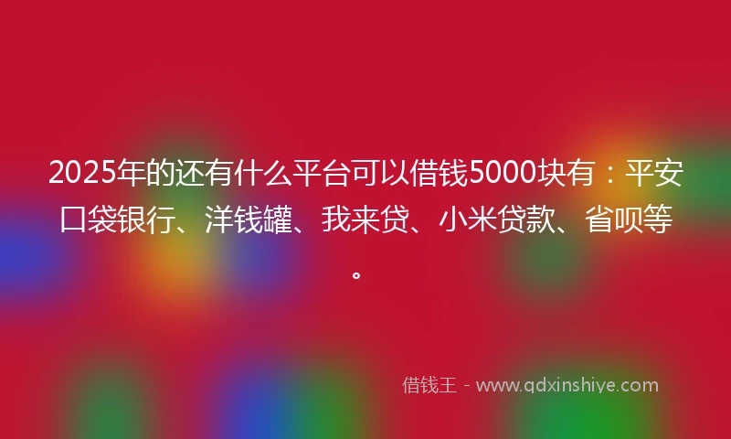 2025年的还有什么平台可以借钱5000块有：平安口袋银行、洋钱罐、我来贷、小米贷款、省呗等。