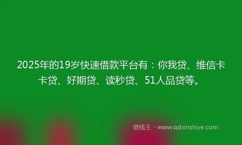 2025年的19岁快速借款平台有：你我贷、维信卡卡贷、好期贷、读秒贷、51人品贷等。