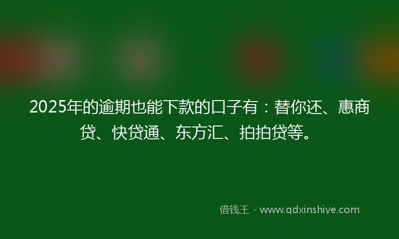 2025年的逾期也能下款的口子有：替你还、惠商贷、快贷通、东方汇、拍拍贷等。