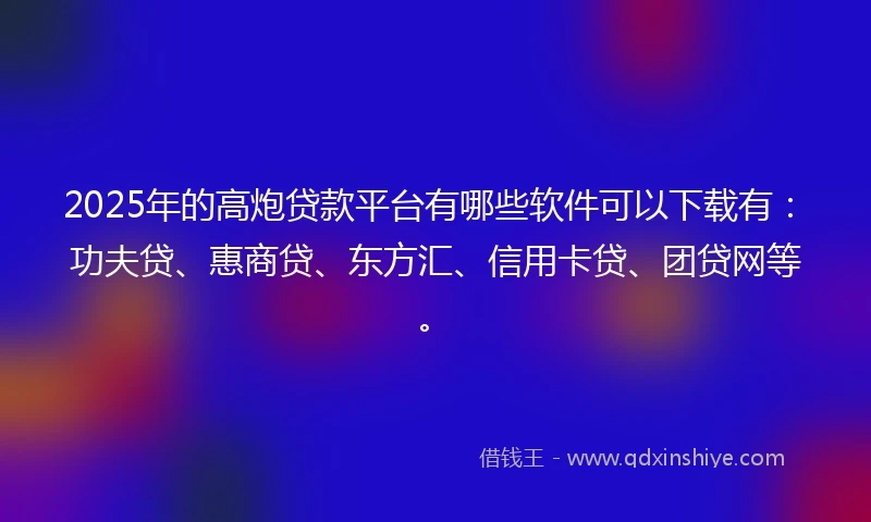 2025年的高炮贷款平台有哪些软件可以下载有：功夫贷、惠商贷、东方汇、信用卡贷、团贷网等。