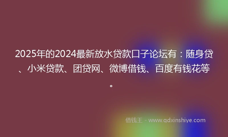 2025年的2024最新放水贷款口子论坛有：随身贷、小米贷款、团贷网、微博借钱、百度有钱花等。