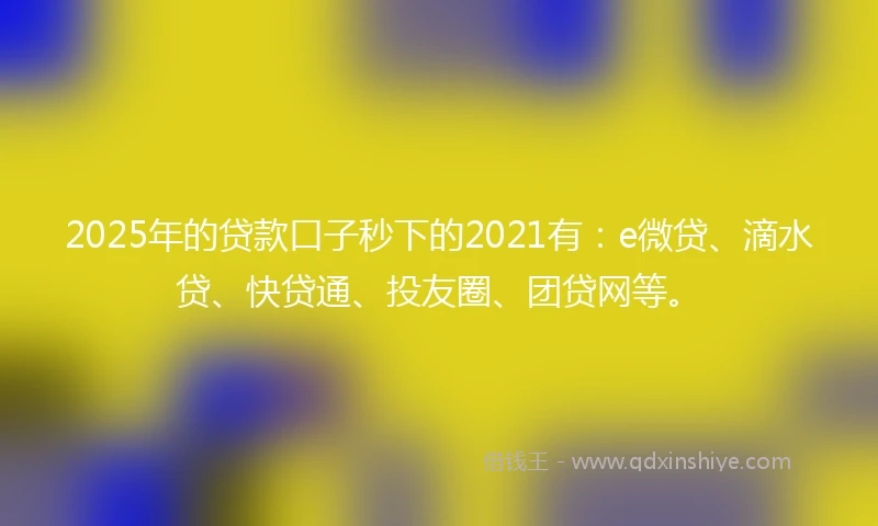 2025年的贷款口子秒下的2021有：e微贷、滴水贷、快贷通、投友圈、团贷网等。