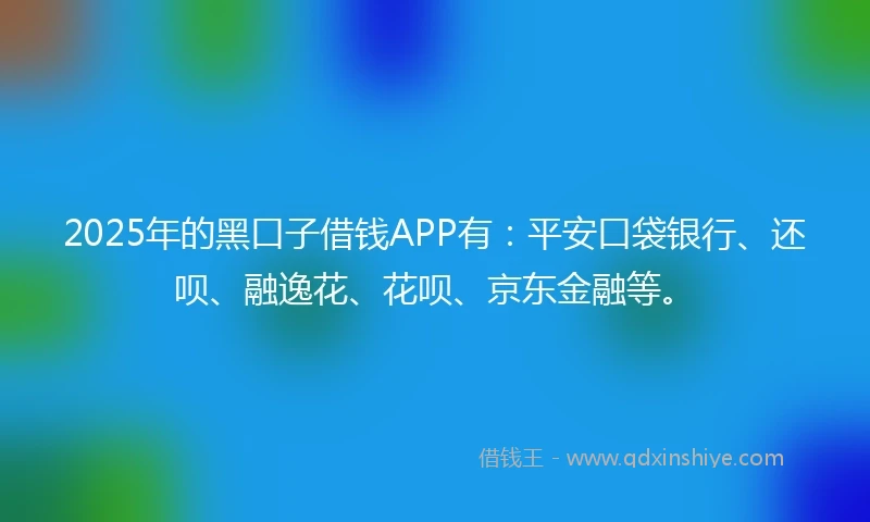 2025年的黑口子借钱APP有：平安口袋银行、还呗、融逸花、花呗、京东金融等。