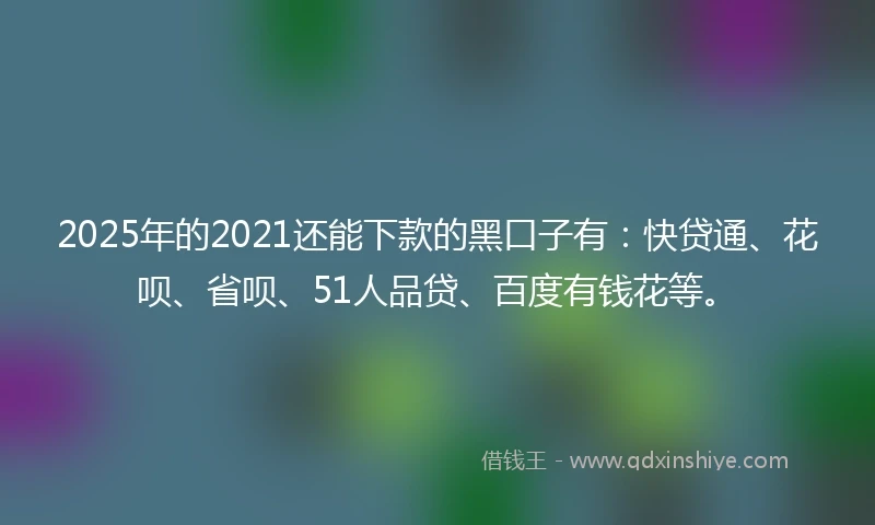 2025年的2021还能下款的黑口子有：快贷通、花呗、省呗、51人品贷、百度有钱花等。