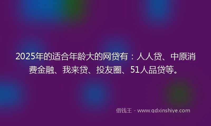 2025年的适合年龄大的网贷有：人人贷、中原消费金融、我来贷、投友圈、51人品贷等。