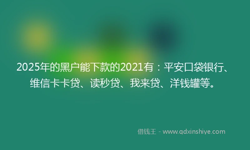 2025年的黑户能下款的2021有：平安口袋银行、维信卡卡贷、读秒贷、我来贷、洋钱罐等。