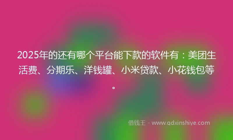2025年的还有哪个平台能下款的软件有：美团生活费、分期乐、洋钱罐、小米贷款、小花钱包等。