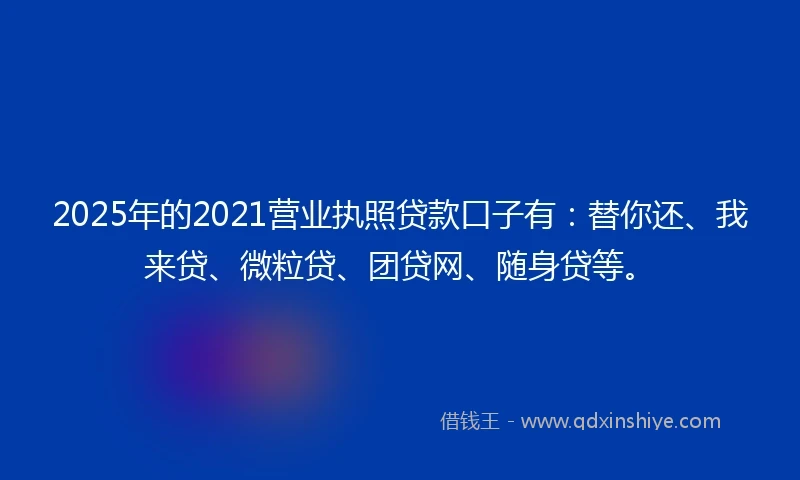 2025年的2021营业执照贷款口子有：替你还、我来贷、微粒贷、团贷网、随身贷等。