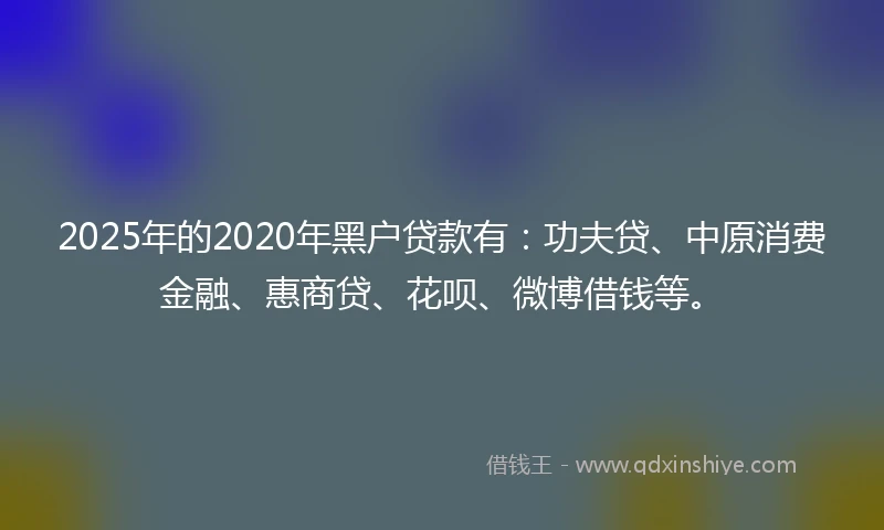 2025年的2020年黑户贷款有：功夫贷、中原消费金融、惠商贷、花呗、微博借钱等。
