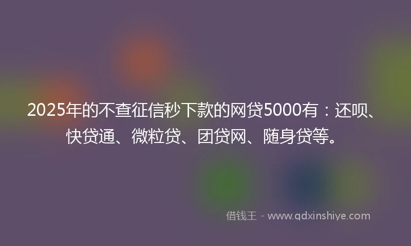 2025年的不查征信秒下款的网贷5000有：还呗、快贷通、微粒贷、团贷网、随身贷等。
