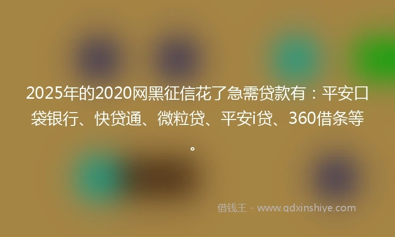 2025年的2020网黑征信花了急需贷款有：平安口袋银行、快贷通、微粒贷、平安i贷、360借条等。