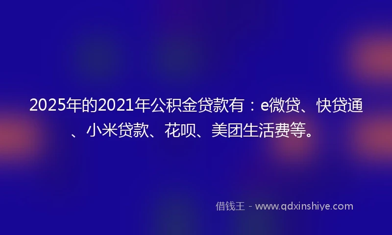 2025年的2021年公积金贷款有：e微贷、快贷通、小米贷款、花呗、美团生活费等。