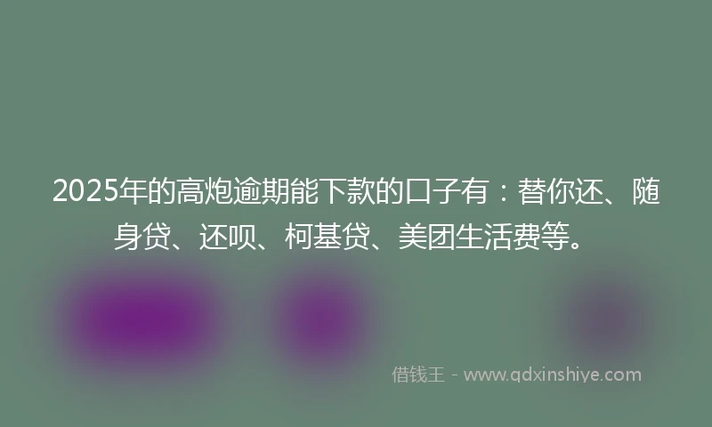 2025年的高炮逾期能下款的口子有：替你还、随身贷、还呗、柯基贷、美团生活费等。