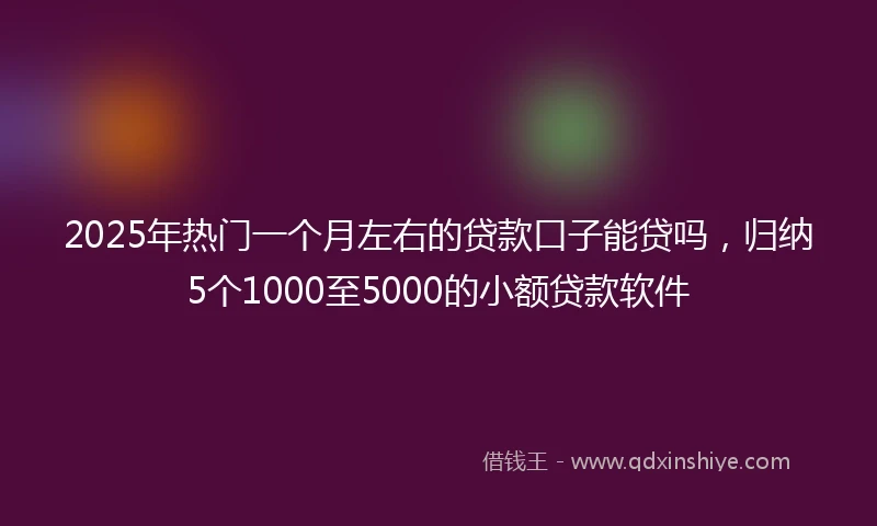 2025年热门一个月左右的贷款口子能贷吗，归纳5个1000至5000的小额贷款软件
