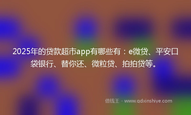 2025年的贷款超市app有哪些有：e微贷、平安口袋银行、替你还、微粒贷、拍拍贷等。