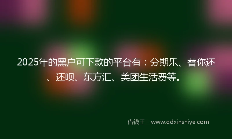 2025年的黑户可下款的平台有：分期乐、替你还、还呗、东方汇、美团生活费等。