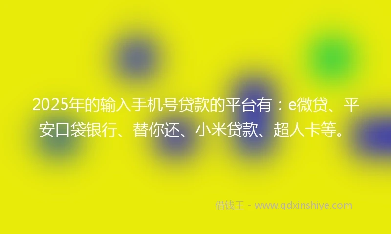 2025年的输入手机号贷款的平台有：e微贷、平安口袋银行、替你还、小米贷款、超人卡等。