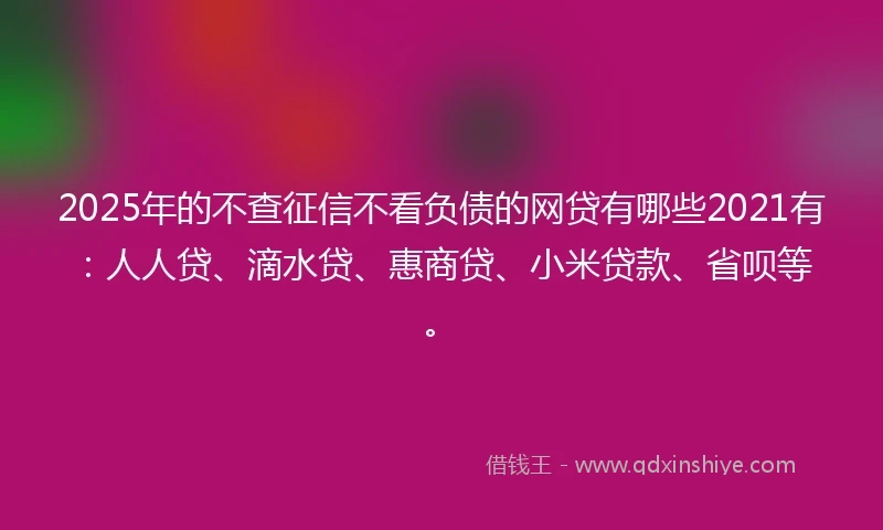 2025年的不查征信不看负债的网贷有哪些2021有：人人贷、滴水贷、惠商贷、小米贷款、省呗等。