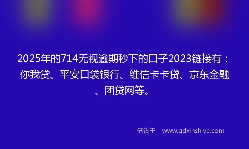 2025年的714无视逾期秒下的口子2023链接有：你我贷、平安口袋银行、维信卡卡贷、京东金融、团贷网等。