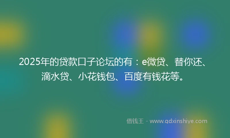 2025年的贷款口子论坛的有：e微贷、替你还、滴水贷、小花钱包、百度有钱花等。