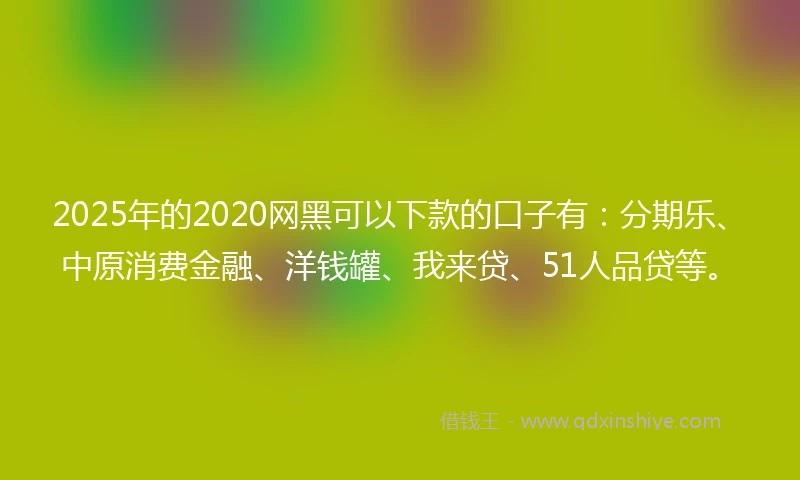 2025年的2020网黑可以下款的口子有：分期乐、中原消费金融、洋钱罐、我来贷、51人品贷等。