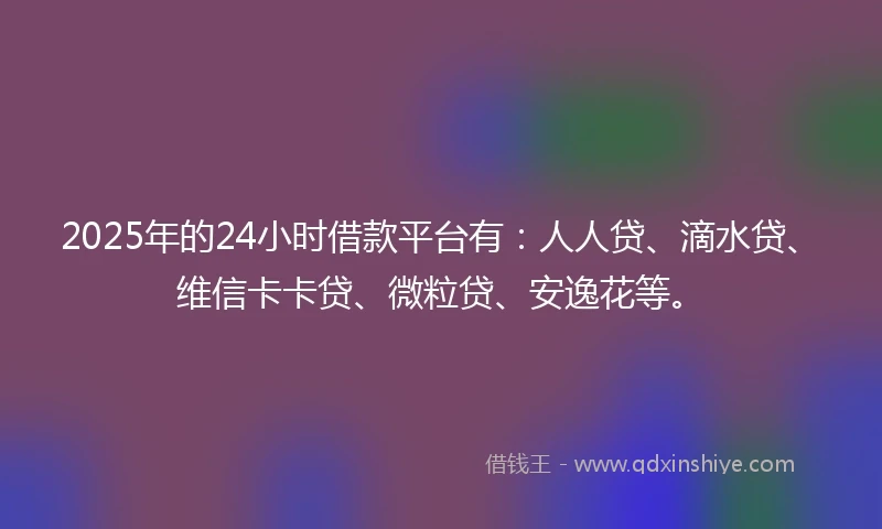 2025年的24小时借款平台有：人人贷、滴水贷、维信卡卡贷、微粒贷、安逸花等。