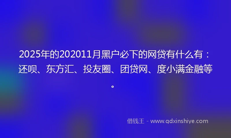 2025年的202011月黑户必下的网贷有什么有：还呗、东方汇、投友圈、团贷网、度小满金融等。