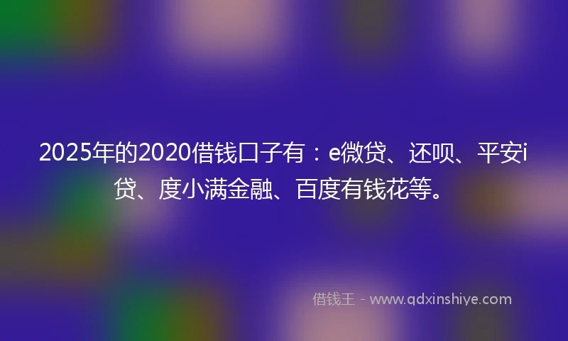 2025年的2020借钱口子有：e微贷、还呗、平安i贷、度小满金融、百度有钱花等。