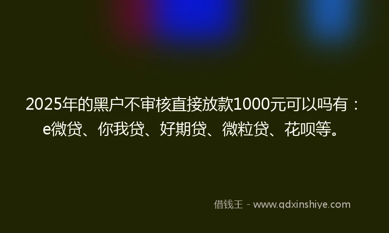 2025年的黑户不审核直接放款1000元可以吗有：e微贷、你我贷、好期贷、微粒贷、花呗等。